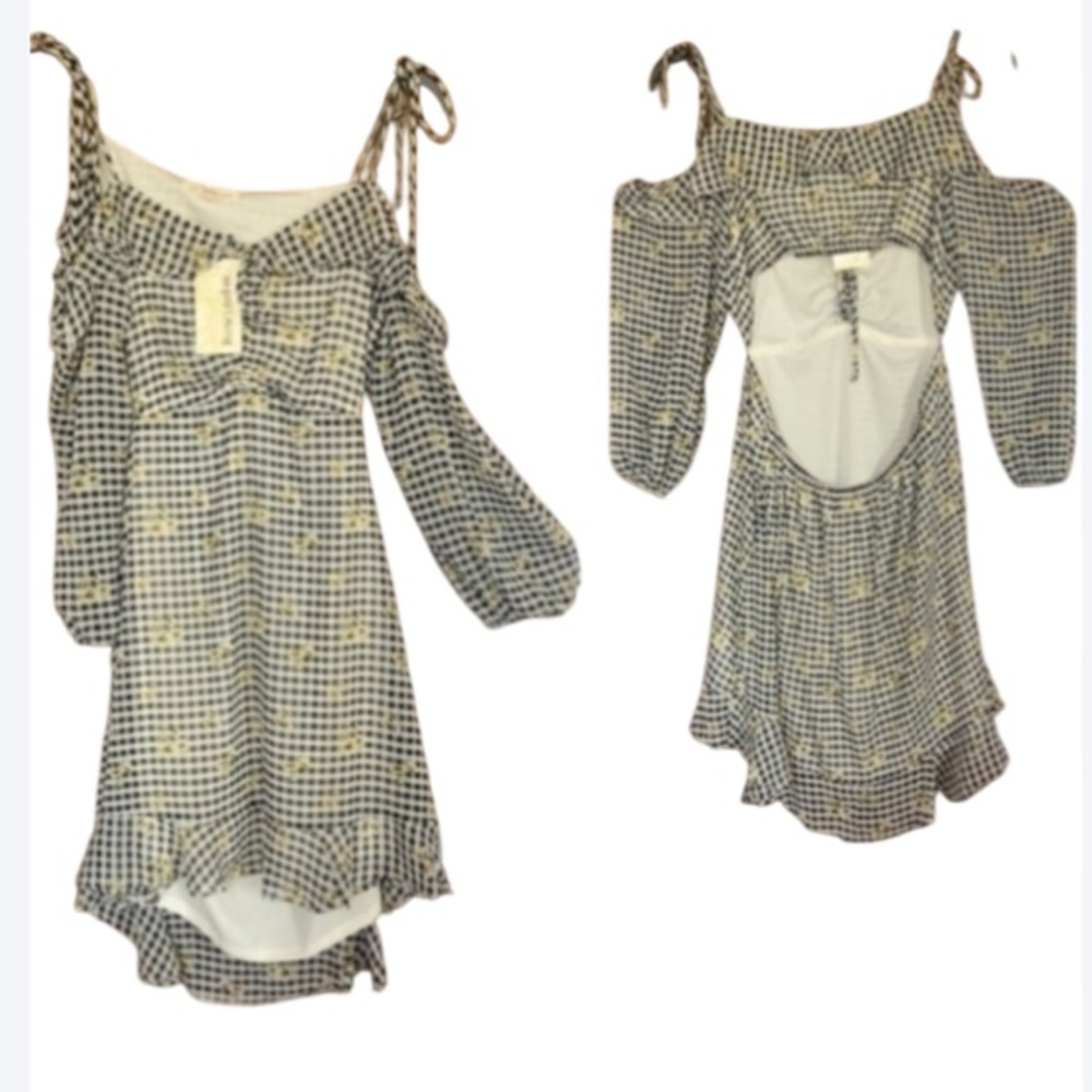 rewind dress check flower print cut out in back w ruffle XL jrs - Picture 16 of 17